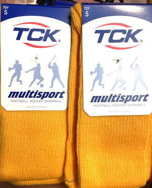 TCK 2 Pairs Multisport Socks Football Soccer Baseball Softball Unisex Gold Small